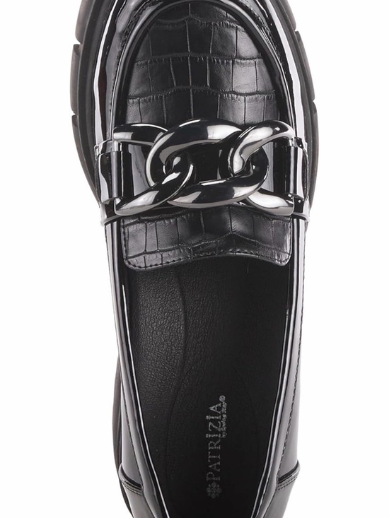 Patrizia Shoes - Patrizia Black Croc-Embossed Chain Loafers